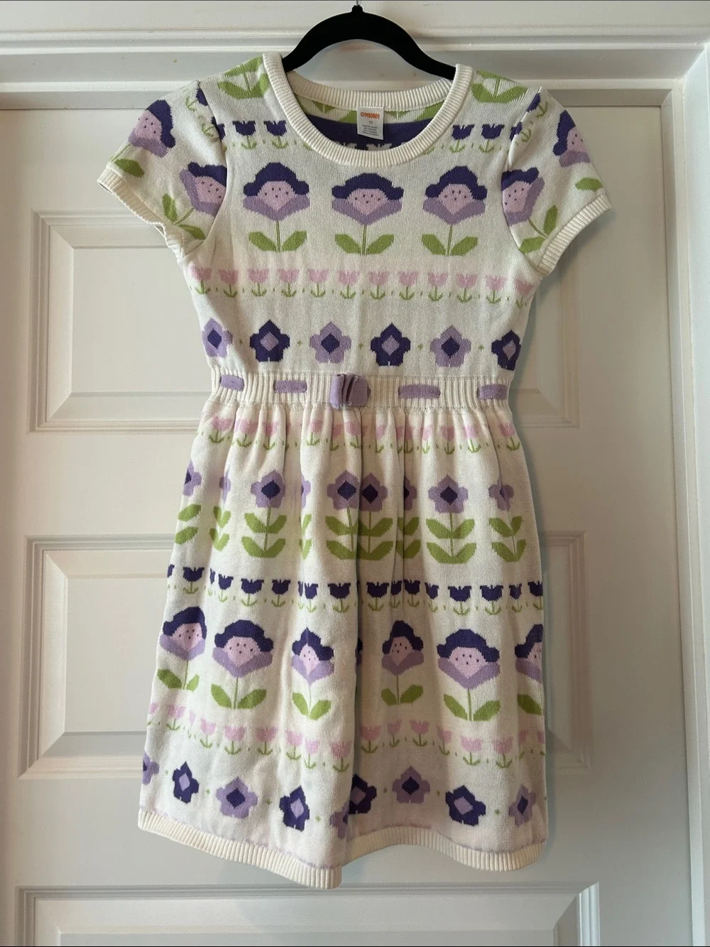 Girls Cream Floral Knit Sweater Dress with Flower Accents, 100% Cotton, Size 10